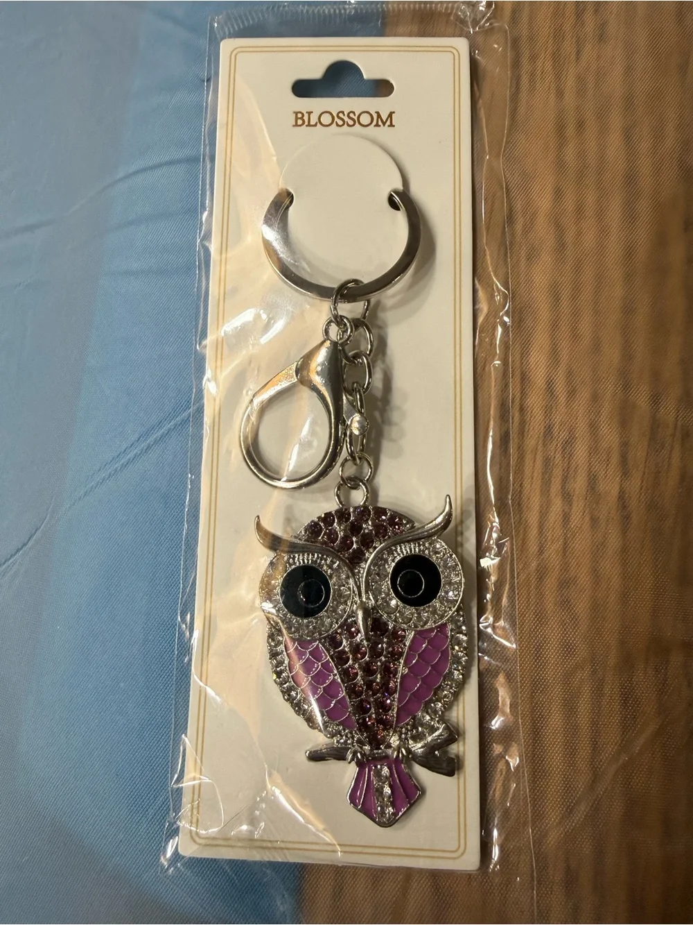 Silver Owl Keychain with Turquoise Crystals with other Colors